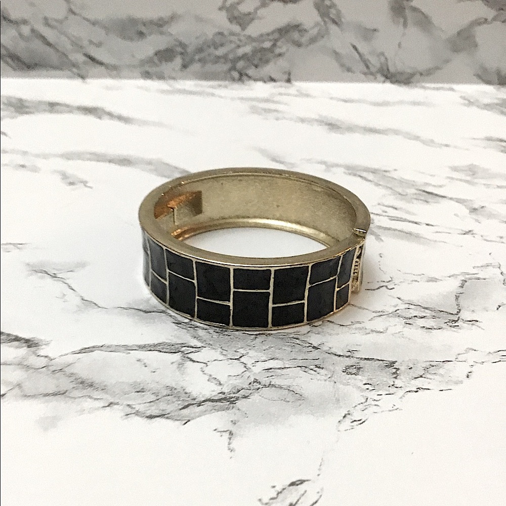 Gold Bracelet with Geometric Black Pattern